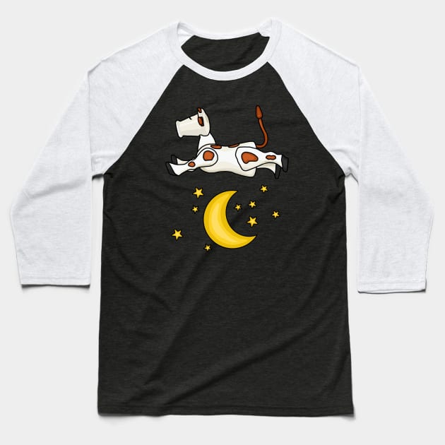 Little Cow Jumping Over The Moon Baseball T-Shirt by Slightly Unhinged